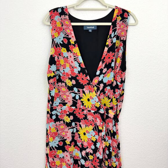 Modcloth Womens Bali Breeze Wrap Dress Size 2X Floral Retro Flowy Chiffon Black - Picture 4 of 9